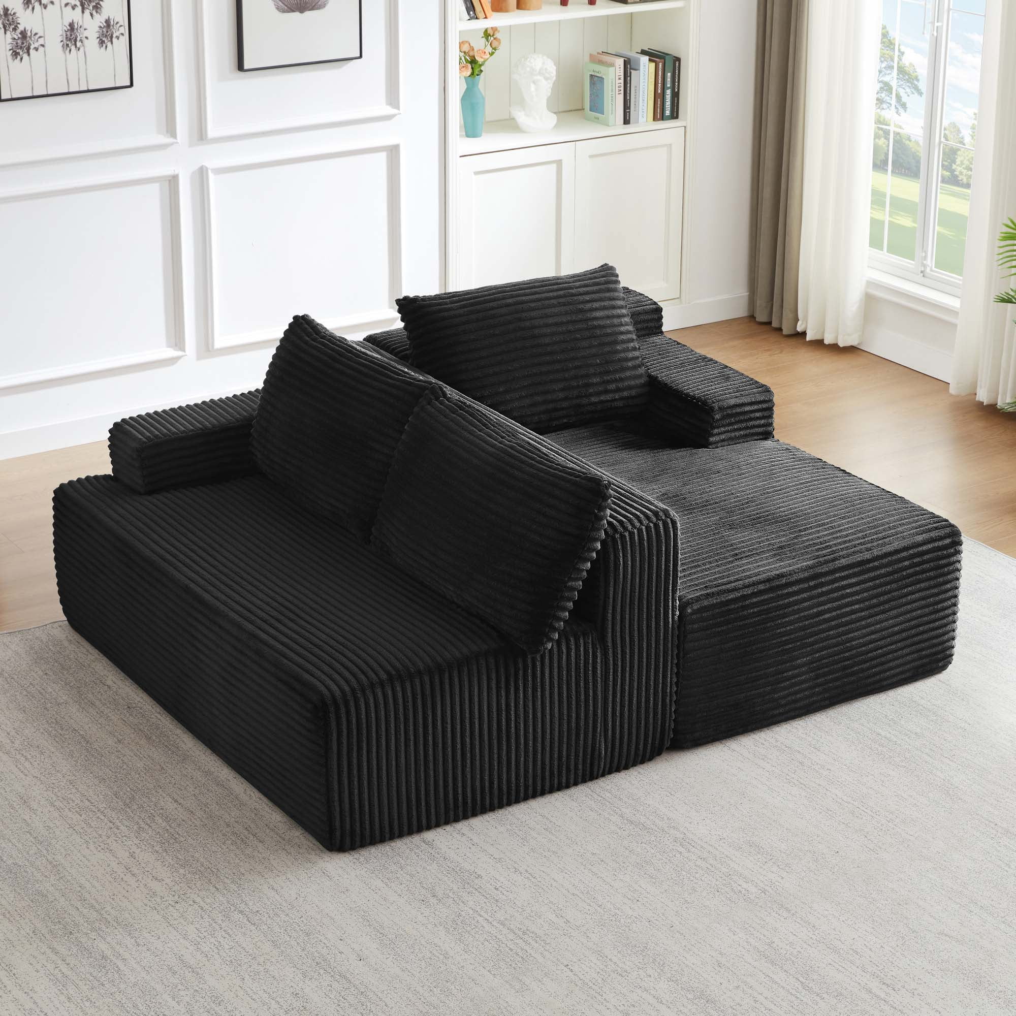 Miniyam 96" Sectional Sofa with with L-Shape Chaise, Modular Couches for Living Room, Bedroom, Black (Right Facing Chaise)