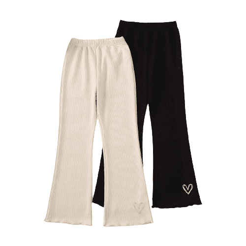 Mikrdoo 2-Piece Heart Graphic Ribbed Pants Set - Soft, Breathable, and Comfy Casual Leggings for Girls (Size: 7-14)