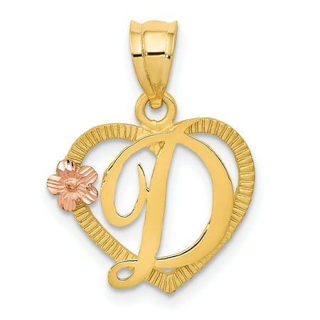 God Charm Jewelry 14k Two Tone Yellow Gold Initial Monogram Name Letter D In Heart Pendant Charm Necklace Fine Jewelry For Women Gift Set ()