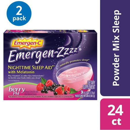 (2 Pack) Emergen-C Emergen-Zzzz (24 Count, Berry PM Flavor) Dietary Fizzy Drink Mix Nighttime Sleep Aid with Melatonin with 500mg 0.29 Ounce