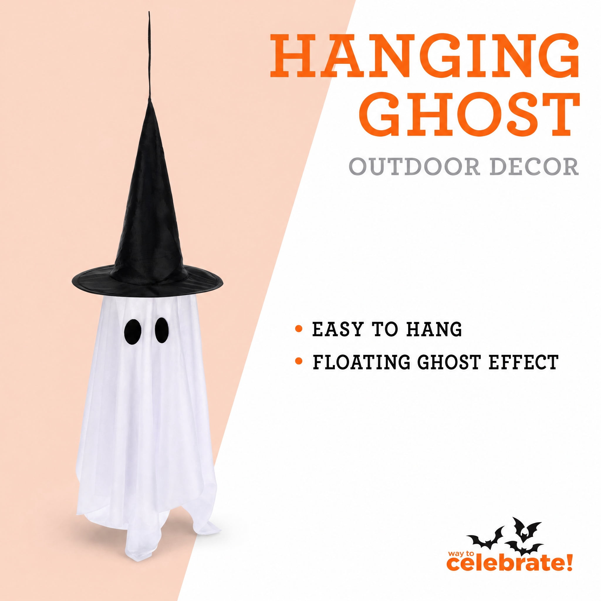 Hanging Ghost Decoration, White and Black, 31.5", Halloween by Way To Celebrate