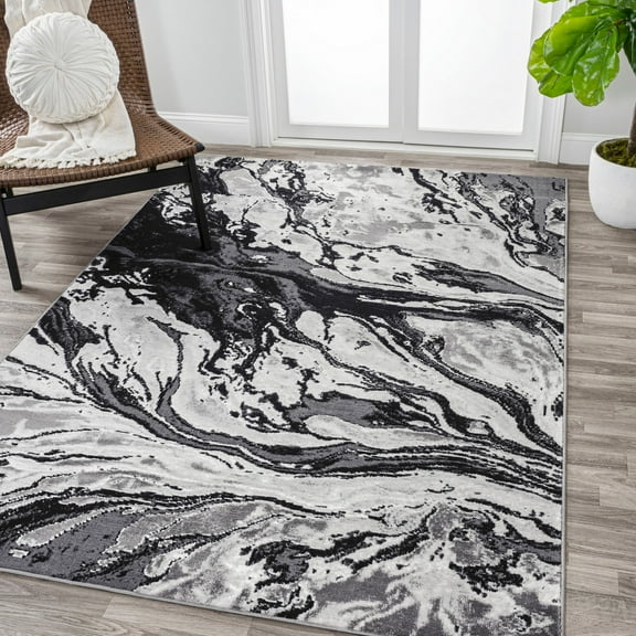 JONATHAN Y SILK ORCHID 4 x 6 Area Rug, Swirl Marbled Abstract - Black/Ivory, SOR203E-4