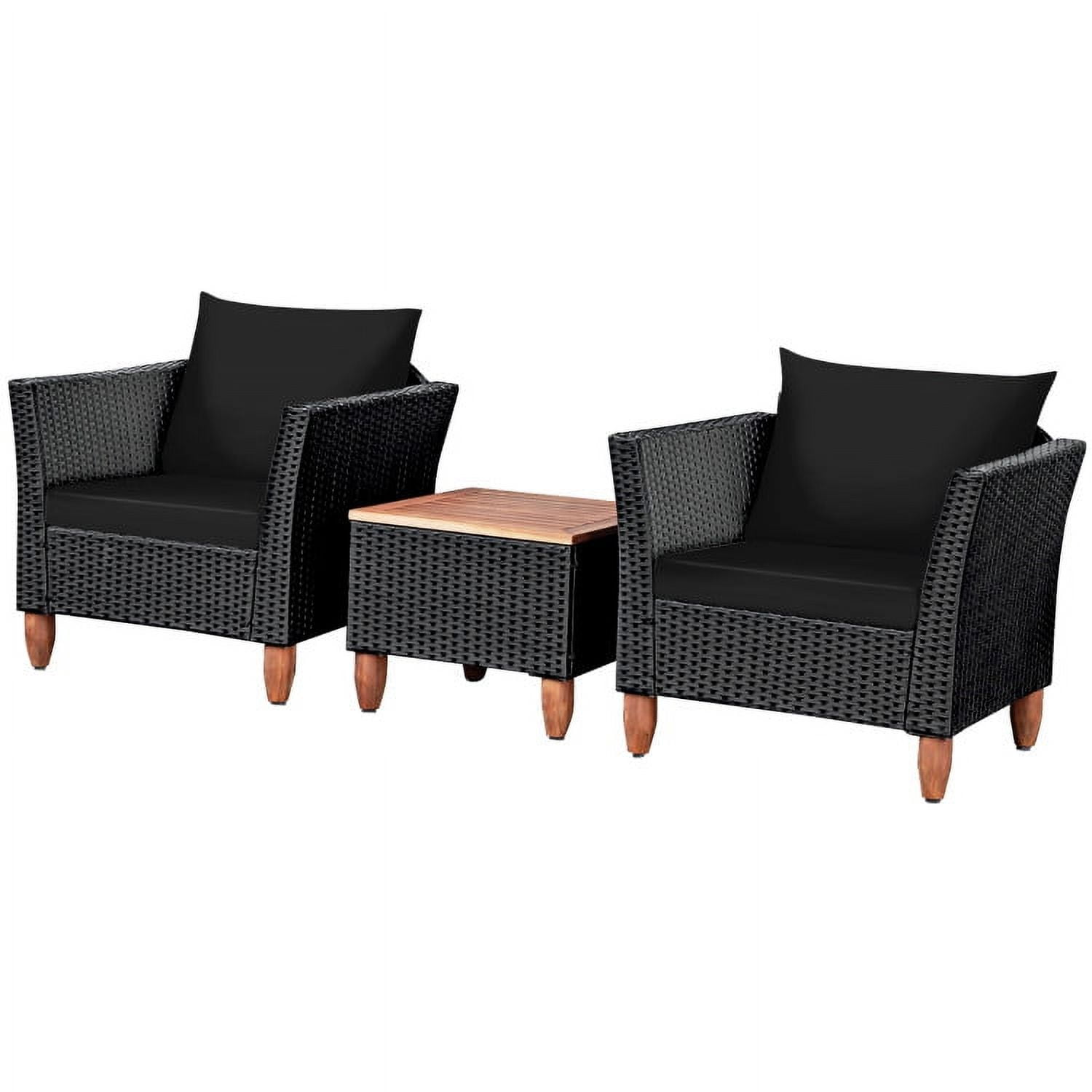 Aimee Lii 3 Pieces Outdoor Patio Rattan Furniture Set with Coffee Table, Modern Patio Furniture, Black