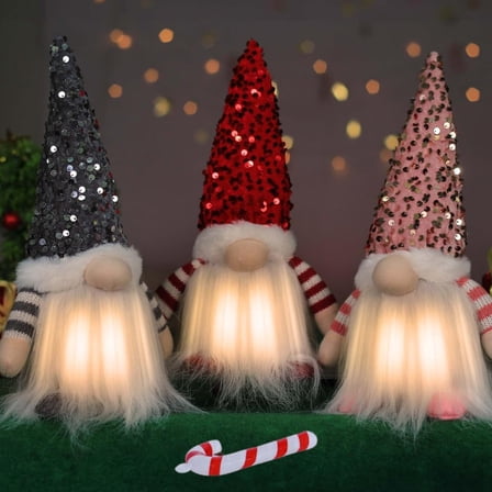 3Pcs Lighted Christmas Gnomes Decorations Indoor Gift Plush - 12" Handmade Swedish Light up Gnomes Plush Cute Holiday Gnome Christmas Decor Christmas Decorations Indoor for Bedroom Home Xmas Decor