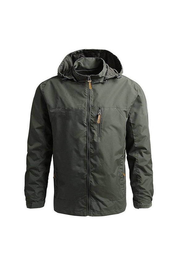 Men's Lightweight Detachable Hood Jacket Windbreaker Hiking Tactical Mountain Jacket Outdoor Coat with Zipper Pocket,Army Green