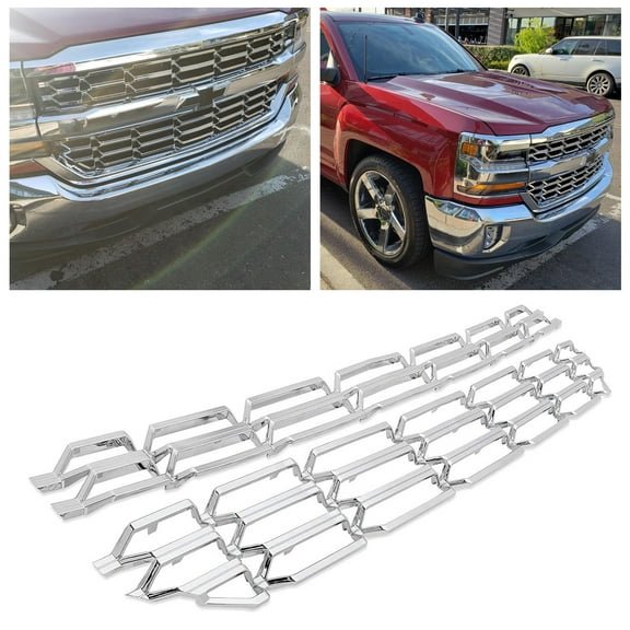 Kojem Chrome Plated Grille Skin Bumper Guard Insert Snap Overlay fit LS LT WT Compatible with 2016-2018 Chevy Silverado 1500