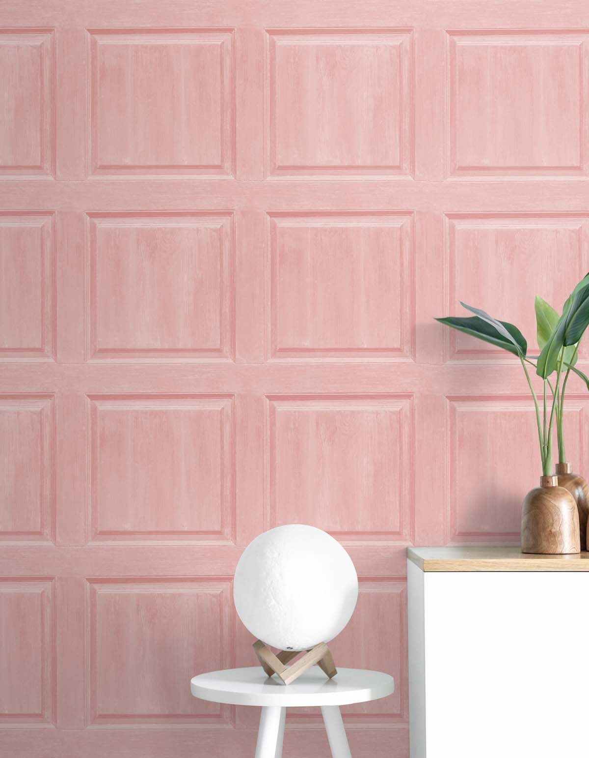 NextWall Arthouse Washed Faux Panel Peel and Stick Wallpaper 20.5 in. W x 18 ft. L - Blush