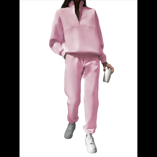 Conjunto Deportivo de 2 Piezas para Mujer: Sudadera de con Media Cremallera y Pantalón de Chándal Rosa XXL