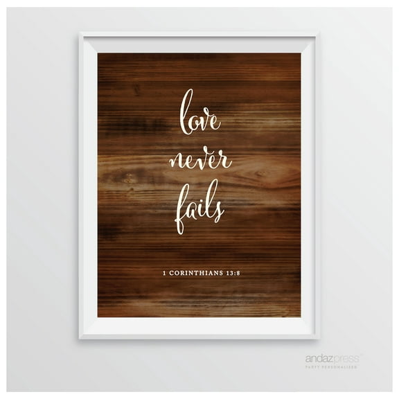 Corinthians 13 8 - Love Never Fails Biblical Quotes Rustic Wood Wedding Signs