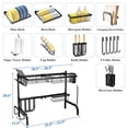 thumbnail image 3 of Over The Sink Dish Drying Rack Adjustable 25.5 to 33.5 inch 2 Tier Metal Steel Dish Drying Racks for Kitchen Counter with Hooks Paper Towel Utensil Cup Holder Sink Caddy (Black), 3 of 7
