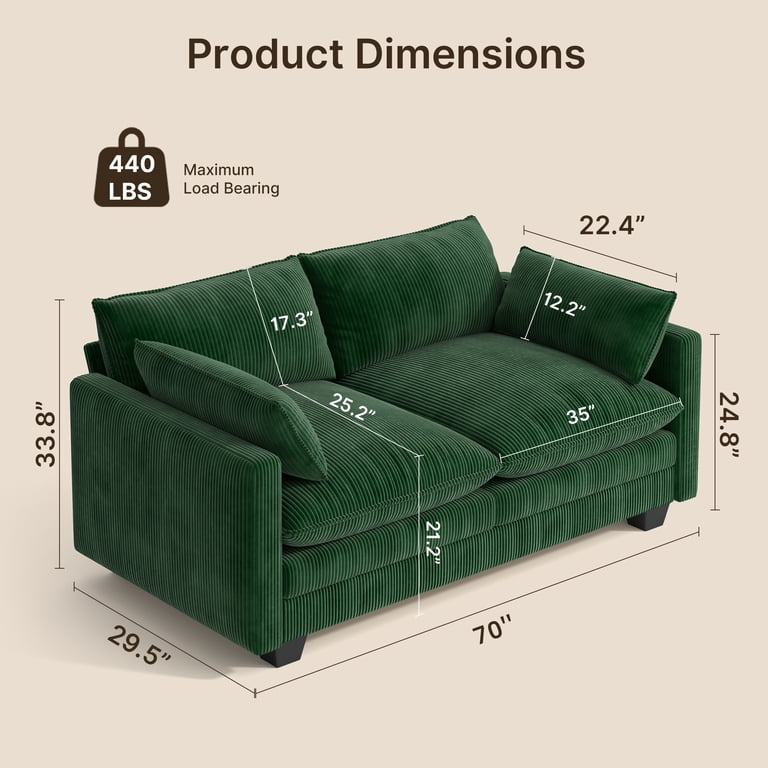 Noelse 70" Cloud Loveseat, 2-Seater Green Sofa photo 8