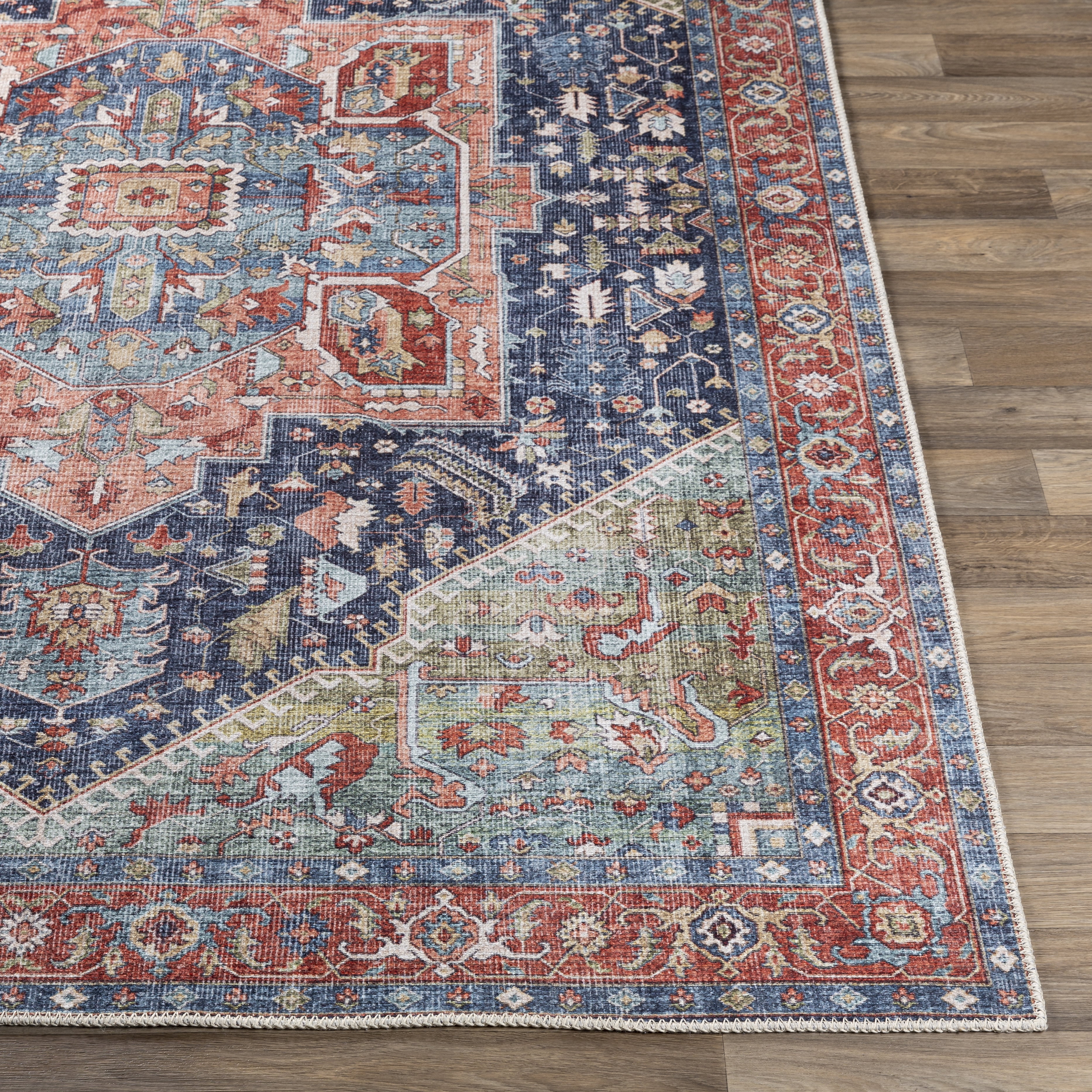Livabliss Washable Rugs for Living Room, 3x16 Amelie Traditional Blue Runner Area Rug, Bedroom Dining Room Home Decor Stain Resistant Carpet (2'7" x 16' Runner)
