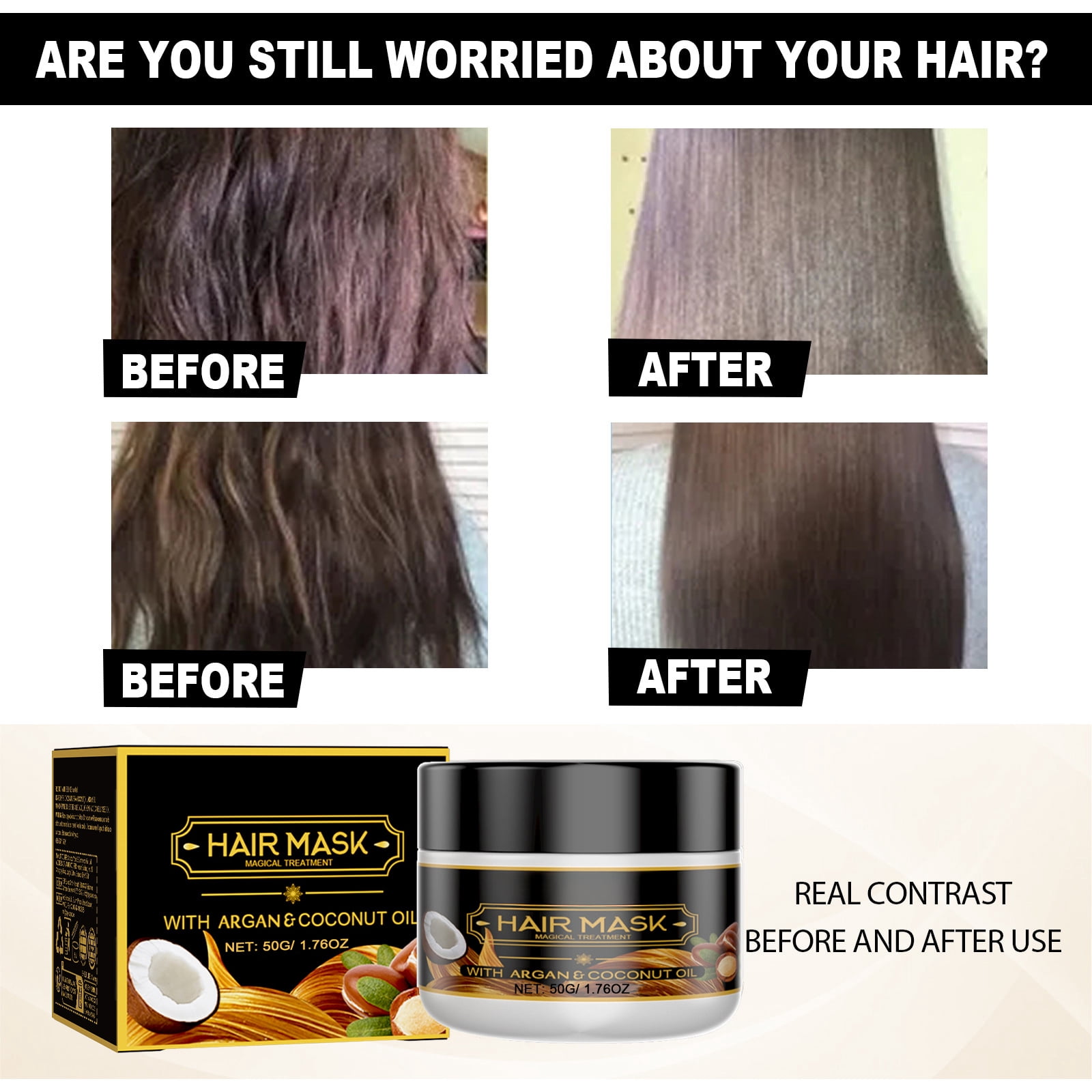Alvantor Hair Mask with Argan & Coconut Oil for Dry, Damaged Hair - Smooth & Frizz Control, 1.76oz