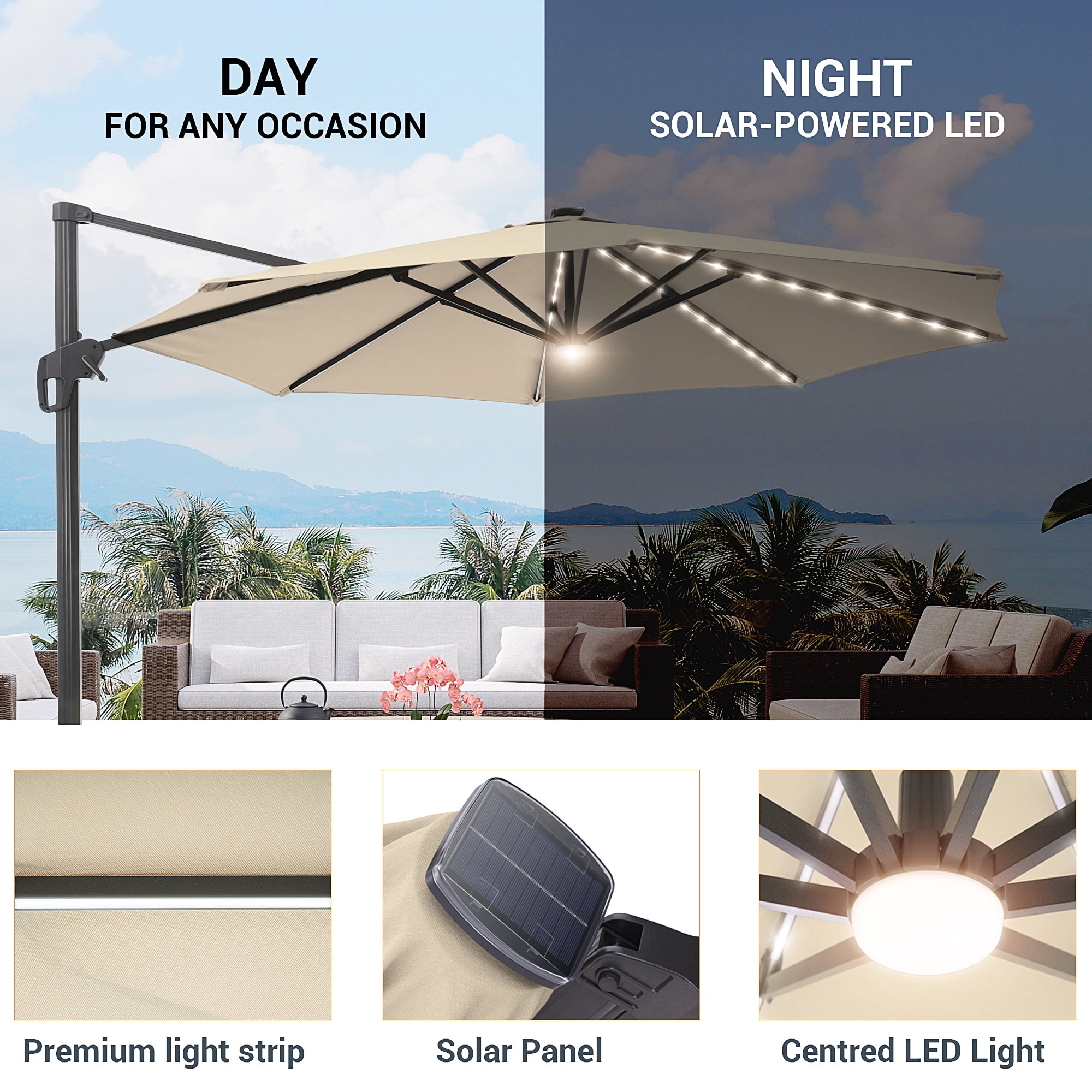 11 ft offset led patio umbrella Solar LED Cantilever Patio Umbrella main image 0