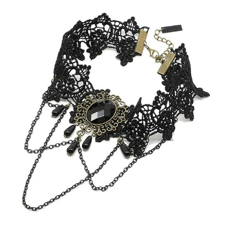  Missgrace Punk Halloween Vintage Black Lace Shiny Crystal  Gothic Choker Necklace for Women Chunky Short Necklace Black Chain Choker  Necklace Jewelry for Women : Clothing, Shoes & Jewelry