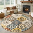 thumbnail image 2 of Vintage Boho Large Area Rugs for Bedroom Living Room, Soft Non Slip Carpet Bedside Rug, Chic Farmhouse Neutral Morocco Geometric Round Floor Cover Kitchen Accent Rug 5' for Dining Room/Office, 2 of 9