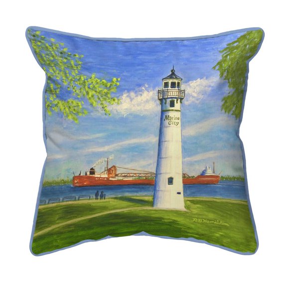 Betsy Drake Interiors Marine City Lighthouse, MI Large Indoor/Outdoor Pillow 18x18