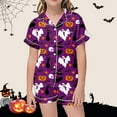 thumbnail image 2 of Weebloom Halloween Pajamas For Girls Children Printed Button Collar Short Sleeved Top Shorts Set Stylish Nightwear,6-7 Years, 2 of 4