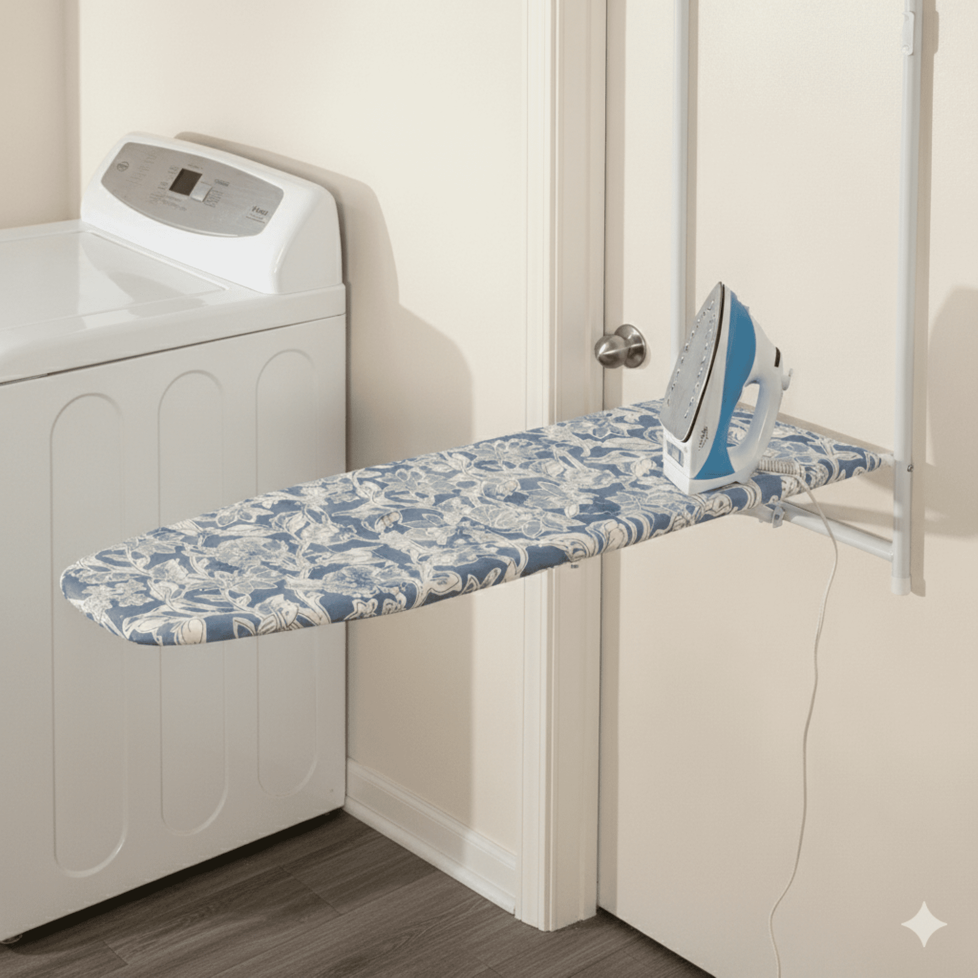 Mainstays Over The Door Ironing Board, Slim and Compact, Perfect for Small Spaces, Includes Padded Board Cover, White Metal Frame
