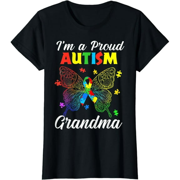 I'm A Proud Autism Grandma Puzzle Ribbon Butterfly Awareness T-Shirt