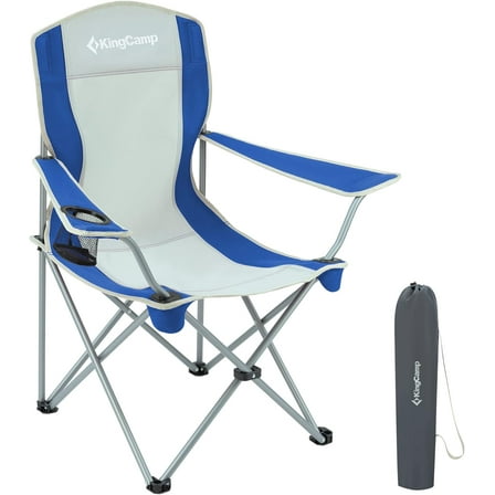 KingCamp Lightweight Folding Outdoor Lounge Chair with Cupholder and Adjustable Armrests for Camping, Sporting Events, or Tailgating, Blue/Grey