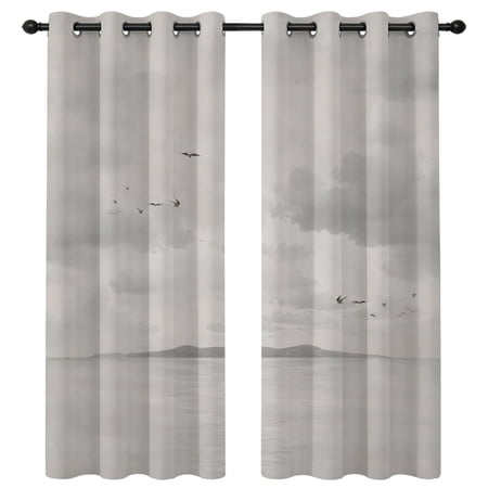 Mountains Landscape Blackout Curtains 84 Inches Long Zen Birds Water Sky Gray Thermal Insulated Room Darkening Drapes with Grommets for Living Room 42 W x 84 L 2 Panels