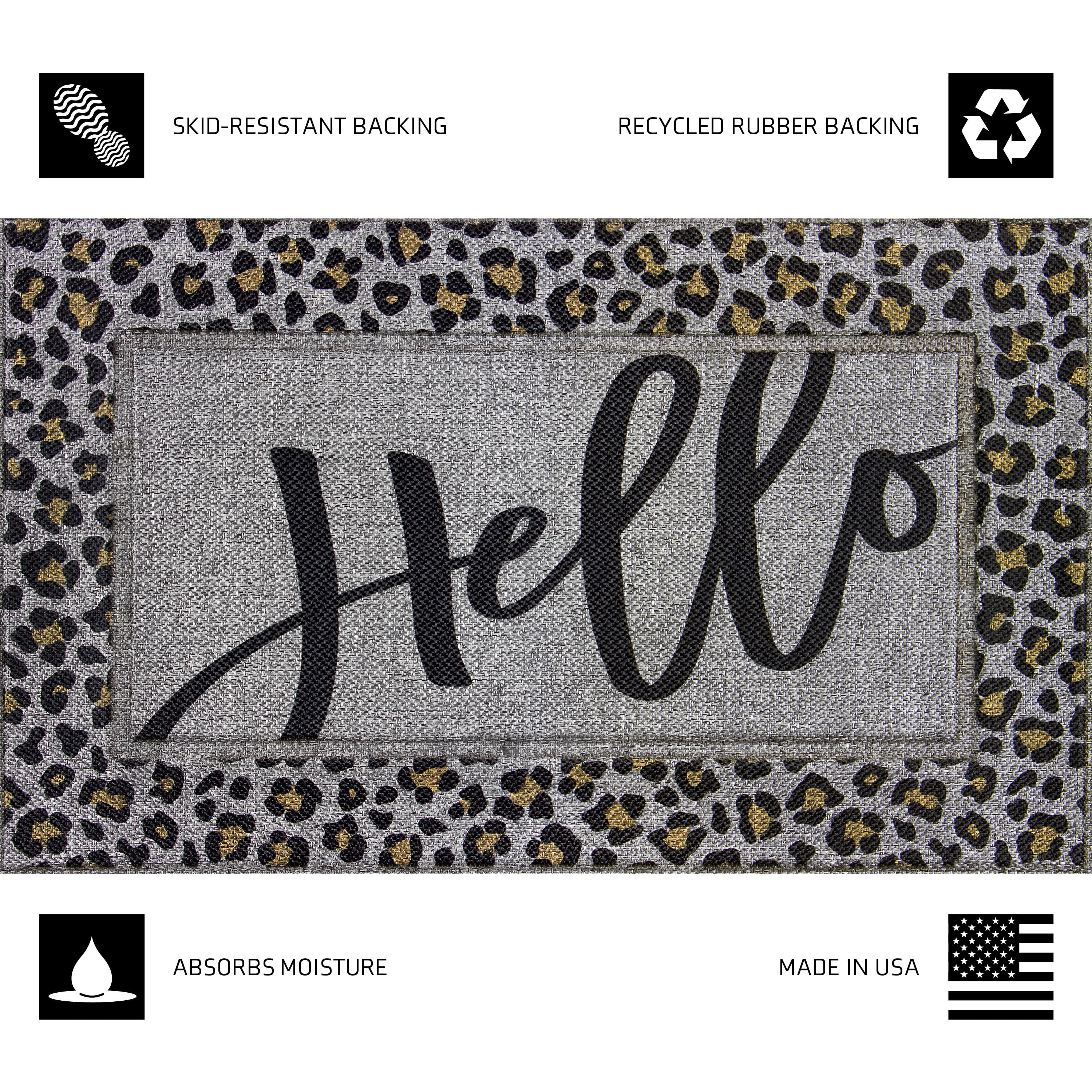 Mainstays Soho Woven Carpet Pewter Hello Leopard Entryway Doormat, 18" x 30"