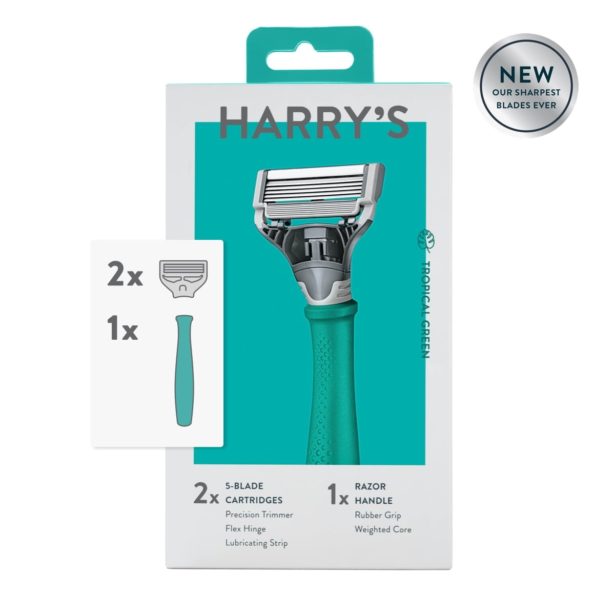 Harry's Men's Razor: Tropical Green Handle and 2 Razor Blade Refills