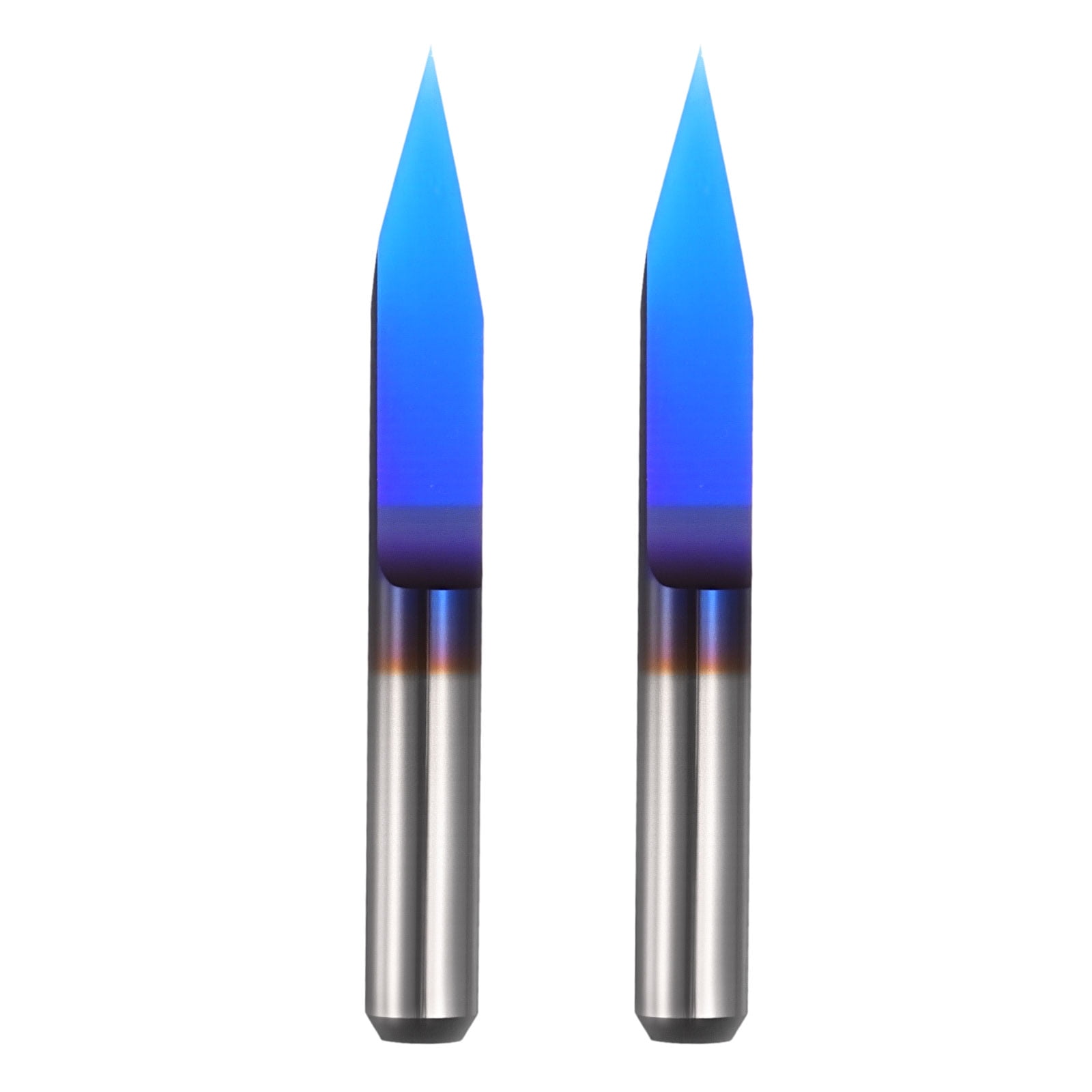Uxcell 2Pcs CNC Router Bits 30 Degree Engraving Bits 1/8 Shank 0.1mm Tip 28mm Long V Shape Flat Bottom Nano Blue Coated Carbide Smooth Chip Removal Stable High-Speed Cutting Blue Coated