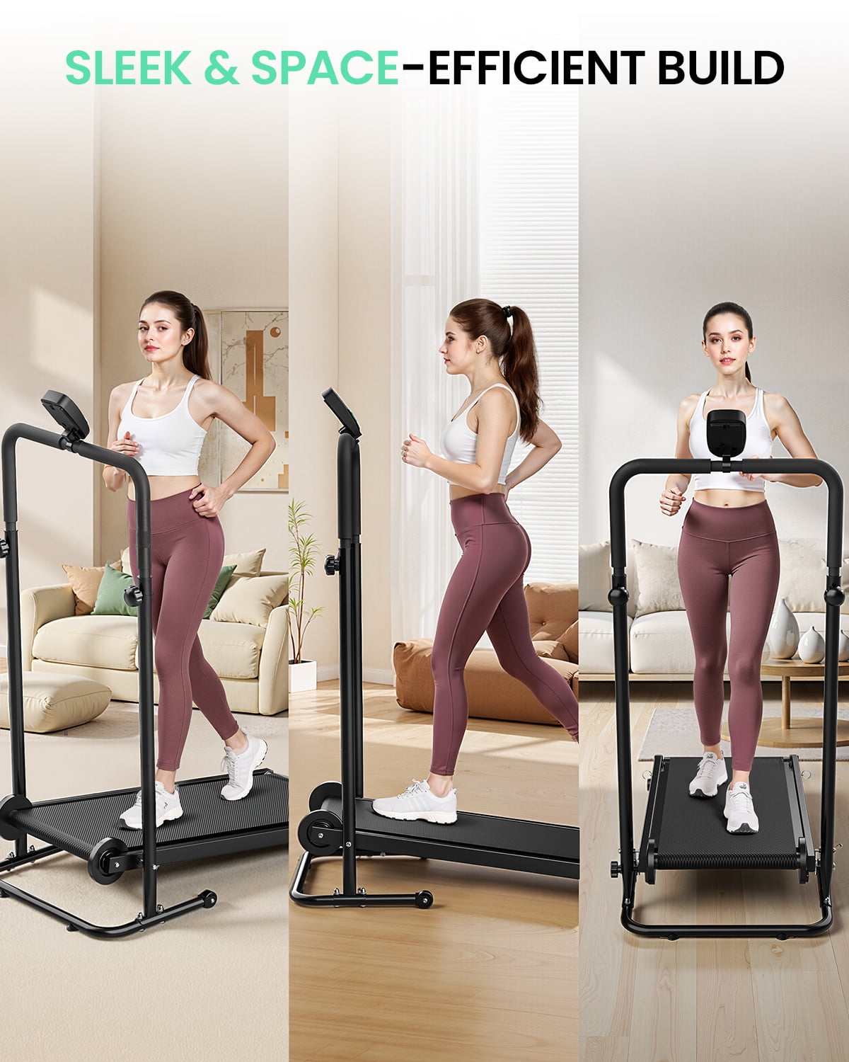 Akluer Manual Walking Treadmill with Fixed Incline, Non-Electric Compact Treadmill for Home Exercise, Quiet Motor-Free Design, Anti-Slip Belt
