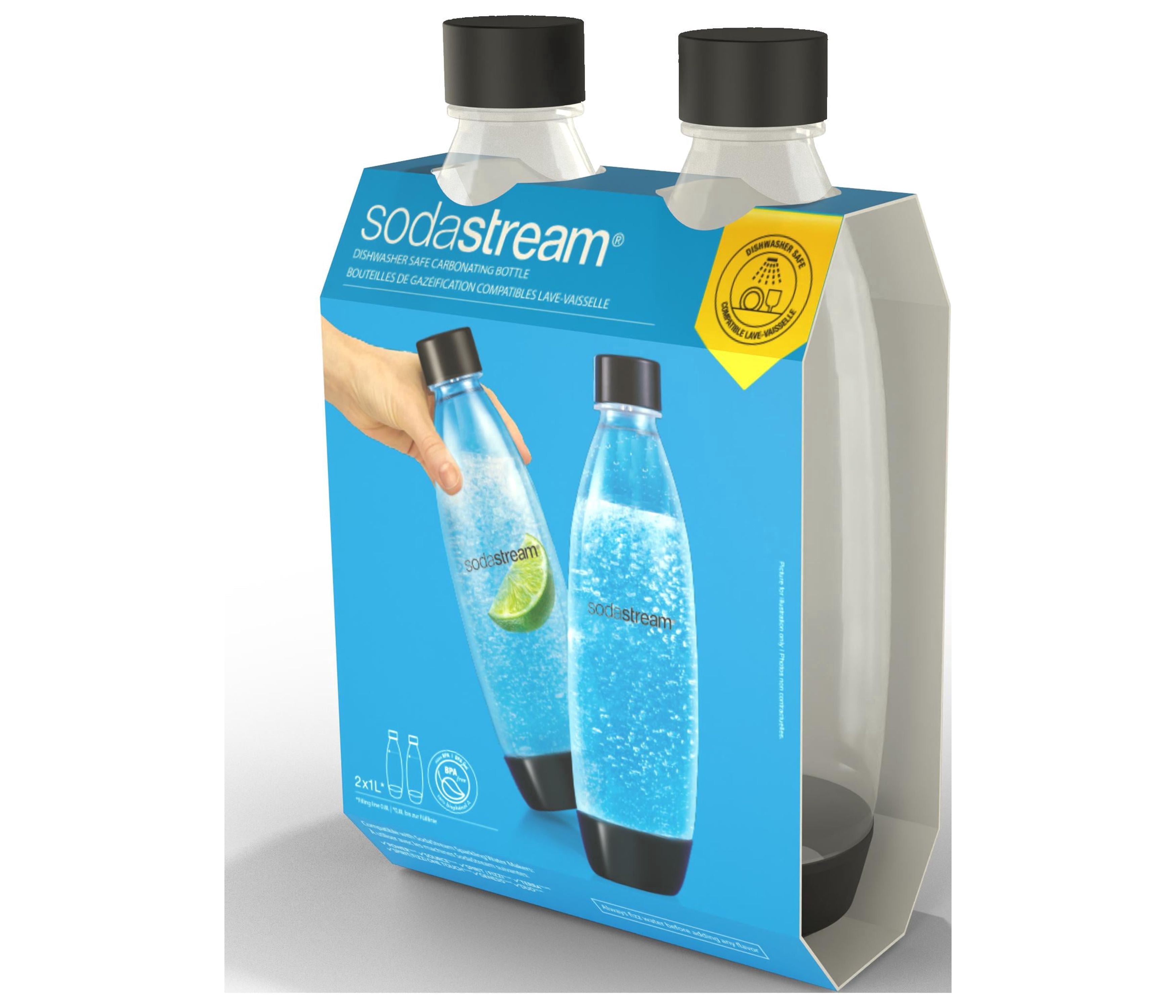 sodastream 1L Slim Sparkling Water Carbonating Bottle, 2pk, Black