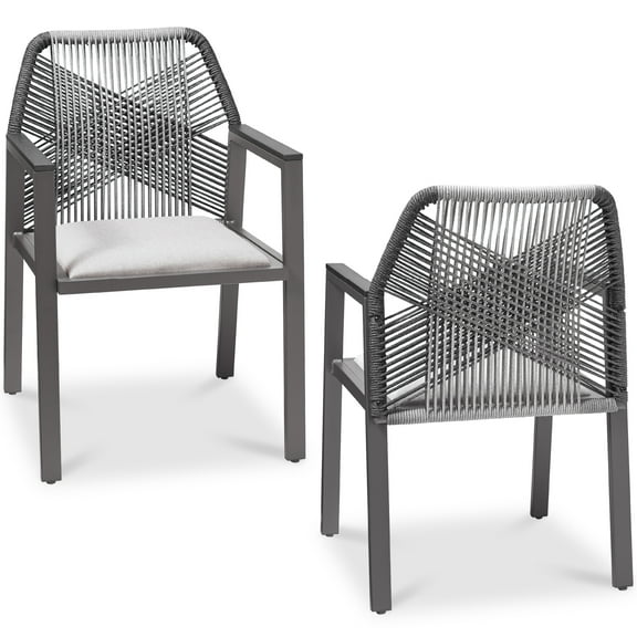 Best Choice Products Set of 2 Indoor/Outdoor Aluminum Woven Rope Dining Chairs w/ Armrests - Charcoal/Graphite