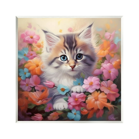 Stupell Industries Kitten in Flower Meadow Animals & Insects Painting Unframed Art Print Wall Art, 12 x 12