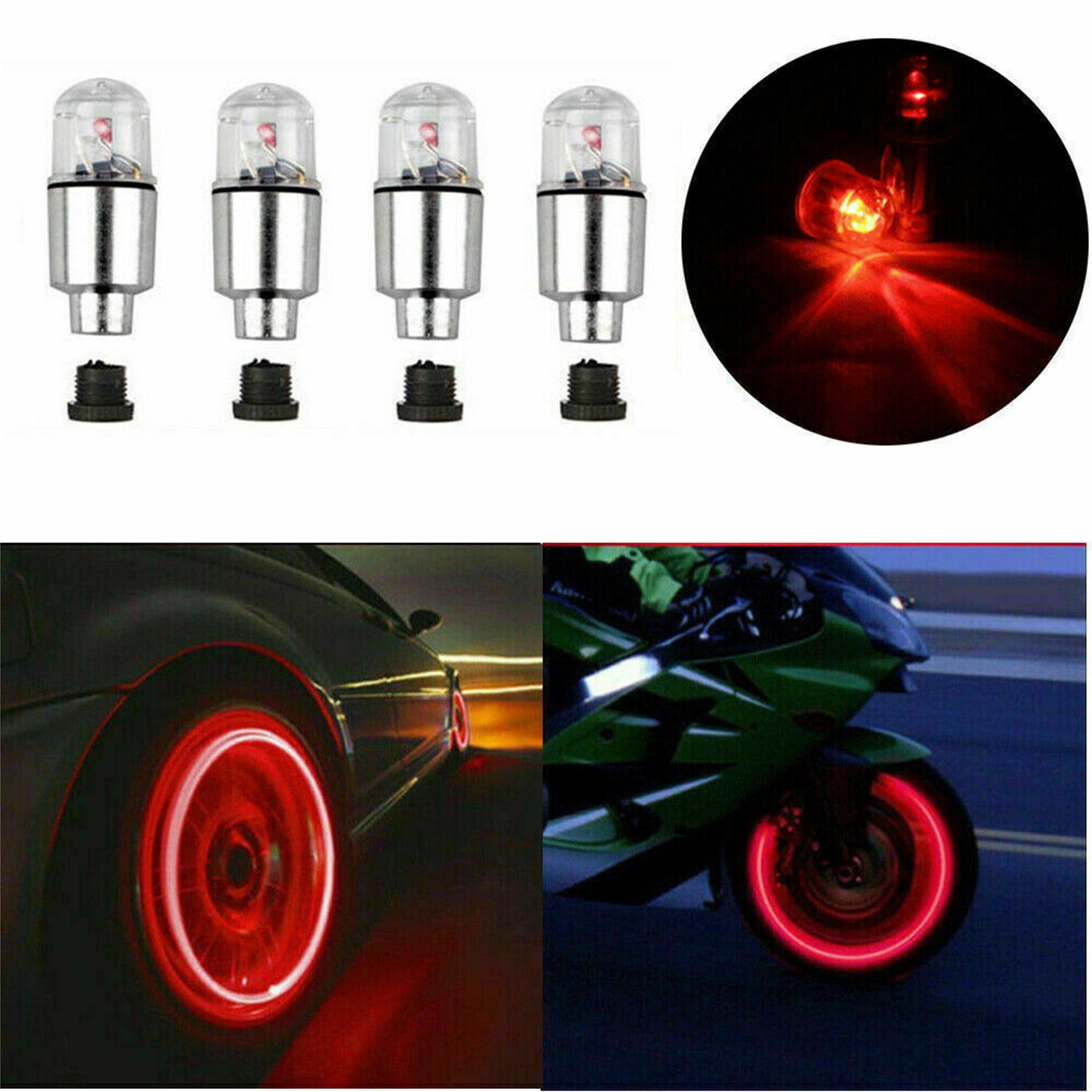 4X Red LED Car Auto SUV Wheel Tyre Tire Air Valve Stem Caps Decoration