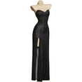 thumbnail image 2 of Women Black and White Striped Dress Adult Sexy Slim Slit Dress Strapless Evening Gown, 2 of 7