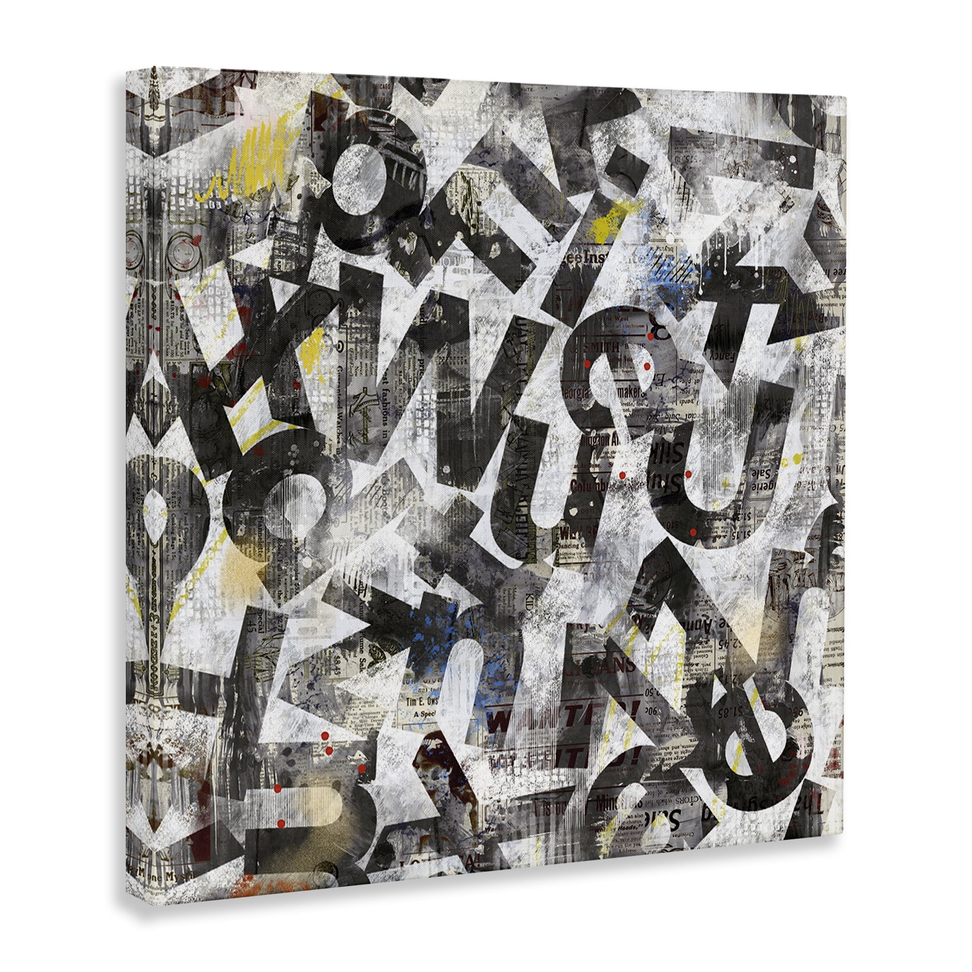 Stupell Industries Mixed Letters Abstraction Abstract Painting Wrapped Canvas Art Print Wall Art, 17 x 17