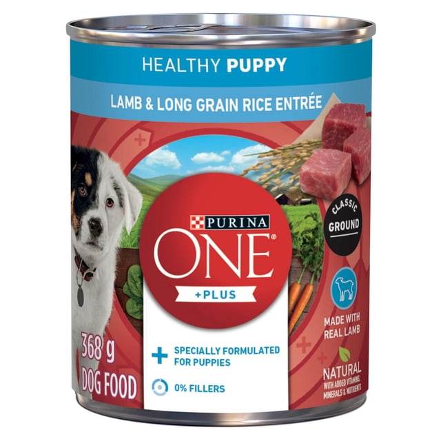 Purina ONE Plus+ Healthy Puppy Classic Ground Lamb & Long Grain Rice Entrée, Wet Puppy Food 368 g