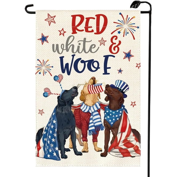 Memorial Day Independence Day Patriotic Dogs Garden Flag 12x18 Double Sided, 4th of July American Stars Stripes Yard Flag