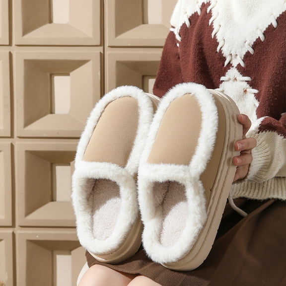 ATENAR Womens Slippers Fleece Wide Shoes Women Fuzzy House Slipper Khaki 6.5