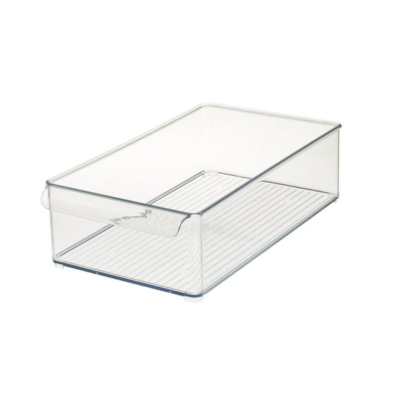 iDesign Plastic Wide Refrigerator Bin with Front Handle, Clear