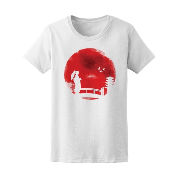Geisha Silhouette Holds Umbrella T-Shirt Women -Image by Shutterstock, Female Large