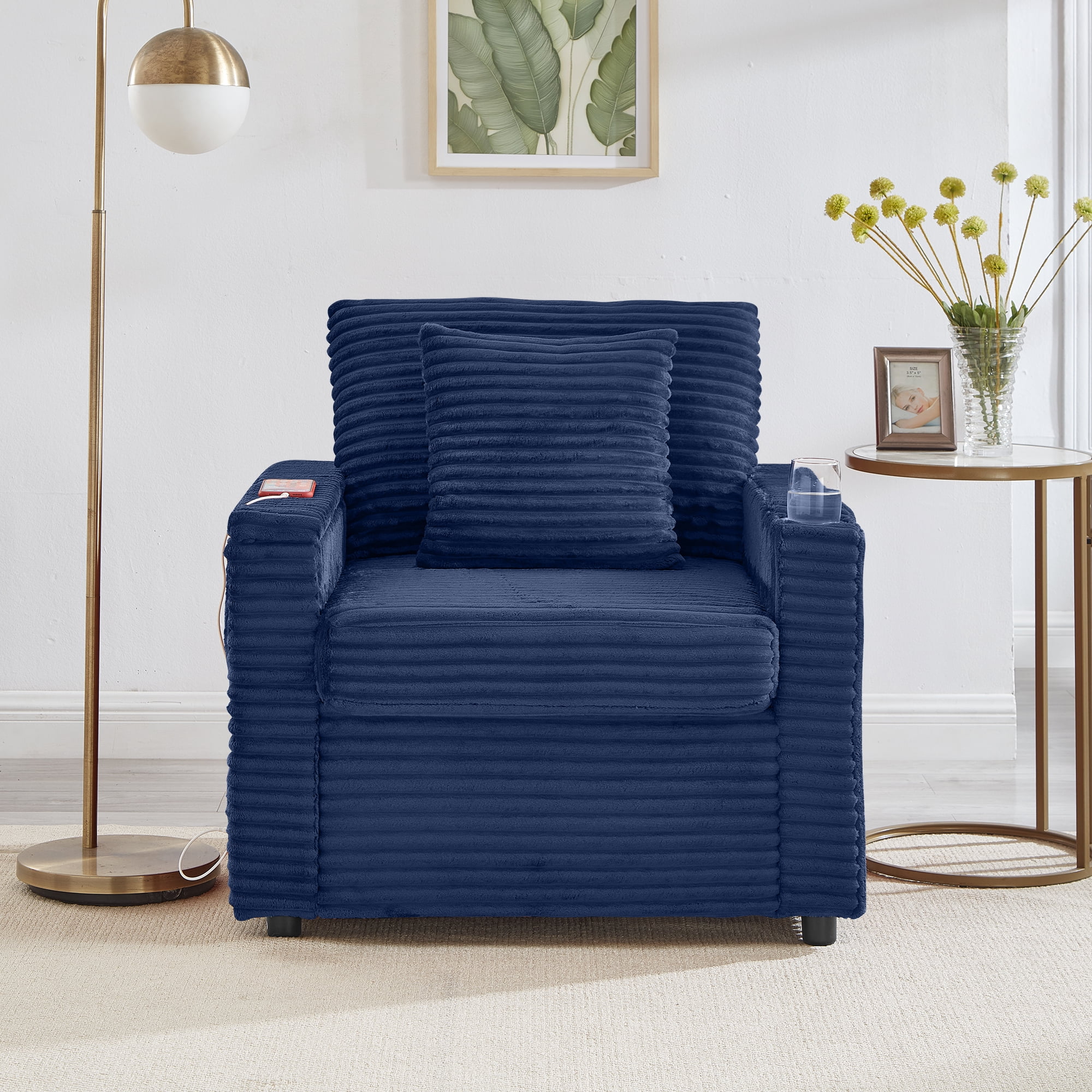 34.5" Soft Chaise Lounge Accent Chair Set with Ottoman, Table Board and Cup Holder