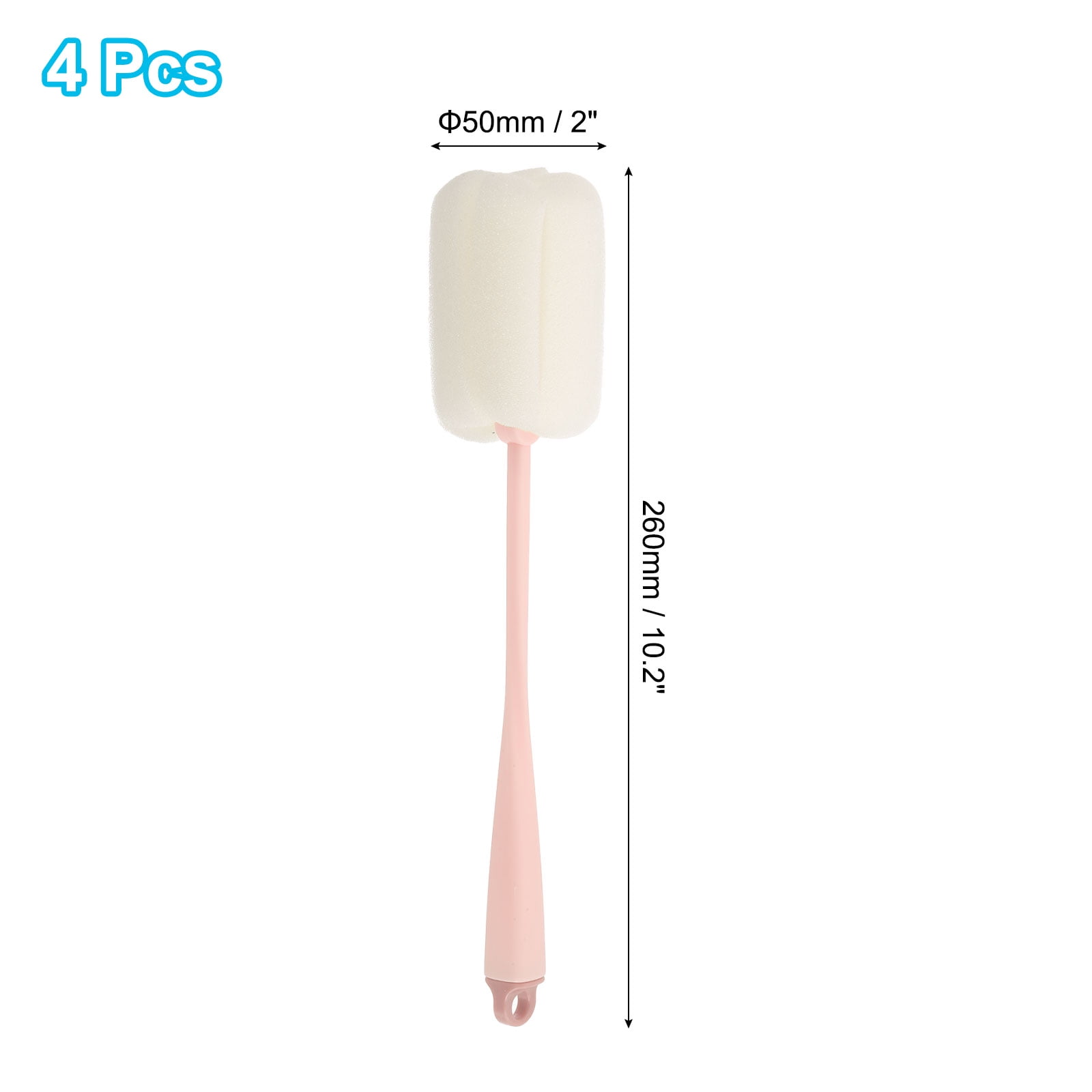 Uxcell Bottle Soft Brush,4 Pcs - 10'' Cleaner Brush with Soft Sponge, Cup Cleaner Brush (Pink)