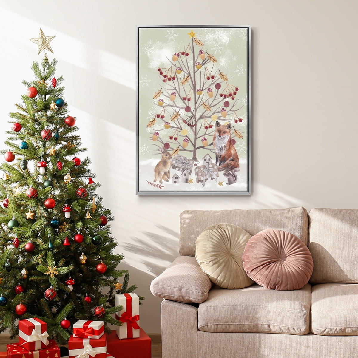 Christmas Time Collection B - Framed Gallery Wrapped Holiday Canvas - 27 x 41 - Silver Frame