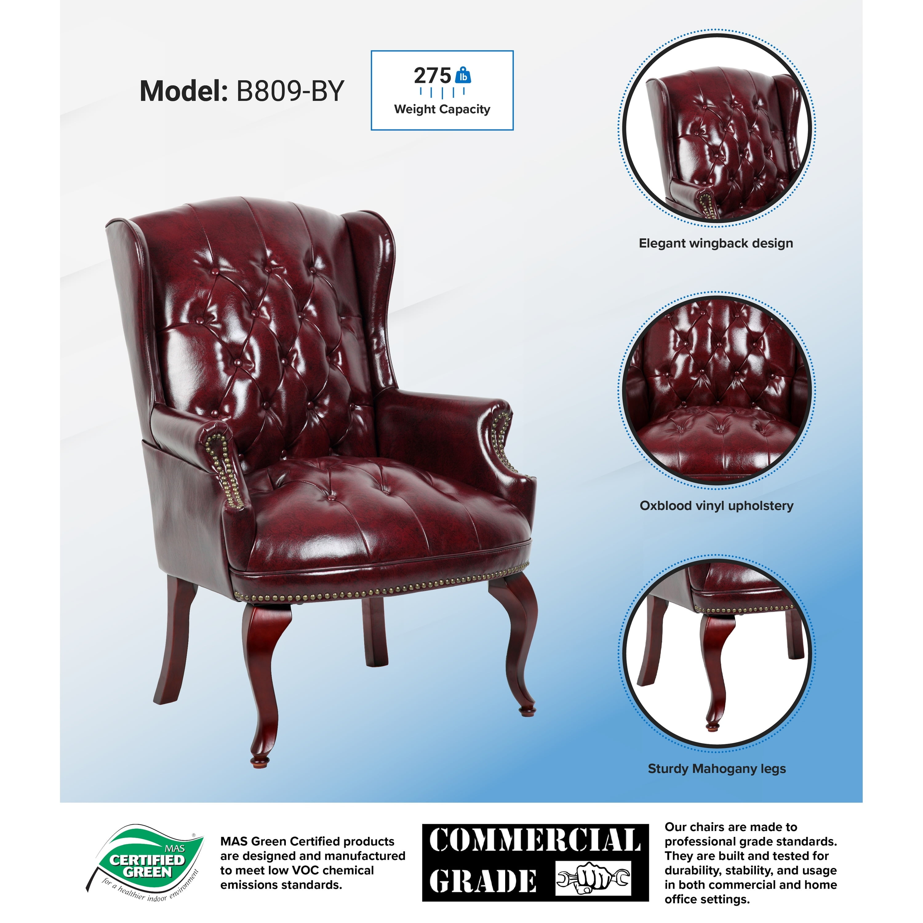 Boss Office Products Wingback Traditional Style Executive Guest Chair Burgundy Walmart