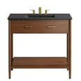 thumbnail image 5 of Sink Vanity Cabinet, Walnut Black, Wood, Mid Century Hotel Bedroom Bathroom, Modern Contemporary HB36493, 5 of 10