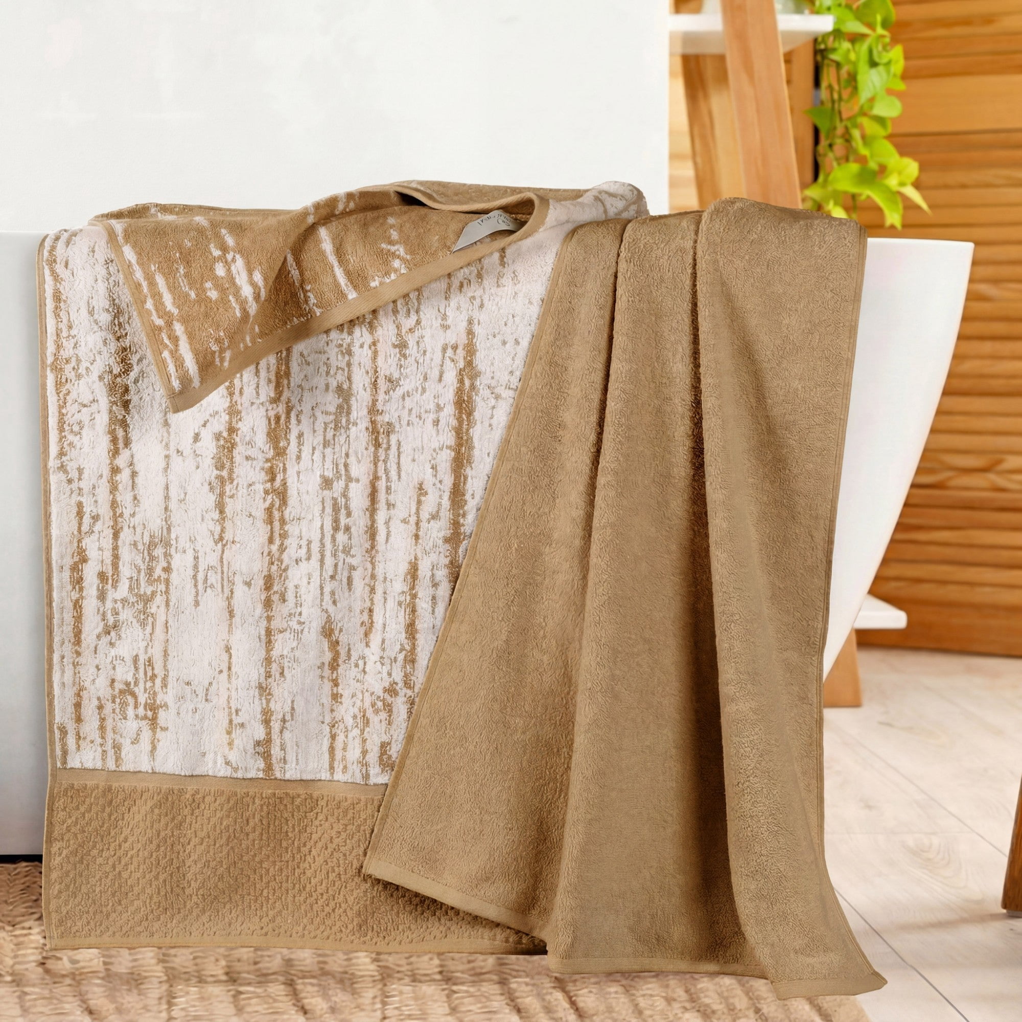Superior Modern Cotton 2 Piece Oversized Bath Sheet Set Mixed Pattern, Bronze
