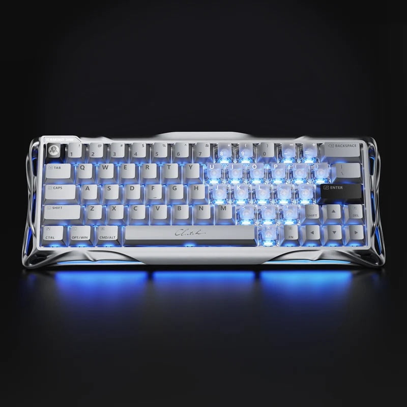 GravaStar Mercury V60 Pro 60% Hall Effect Magnetic Gaming Keyboard – Wired, 8000Hz Polling, GravaStar UFO Magnetic Switches, Adjustable Actuation, 5-Layer Acoustic Foam, Dual RGB – Chrome Silver