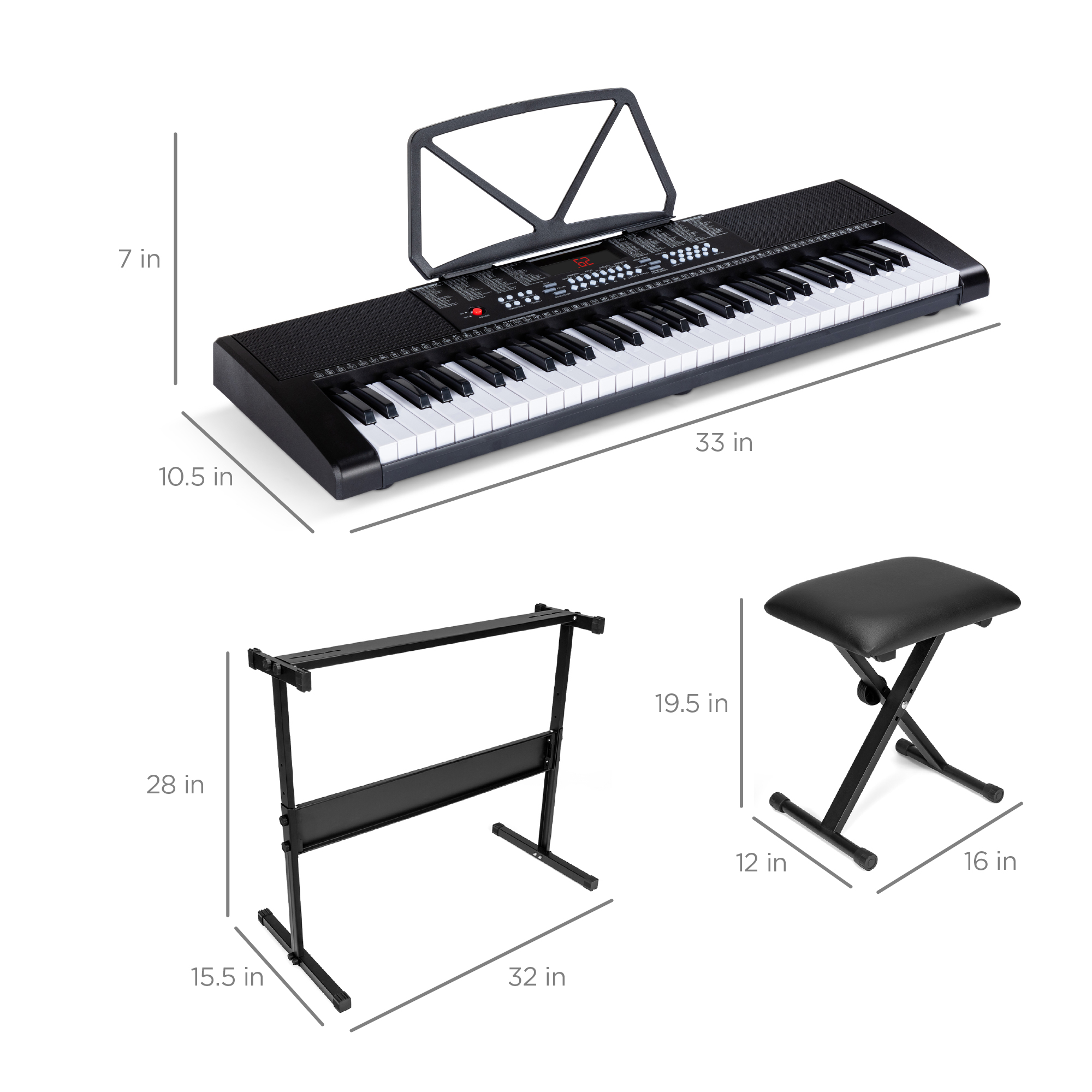 Best Choice Products 61-Key Beginners Electronic Keyboard Piano Set w/ LED, 3 Teaching Modes, H-Stand, Stool, Microphone - image 7 of 7