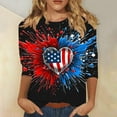 thumbnail image 2 of Elvqul Independence Day Tops for Women Patriotic American Flag Blouses 3/4 Sleeve Fourth of July Pullover Plus Size Womens T Shirts Round Neck, 2 of 6
